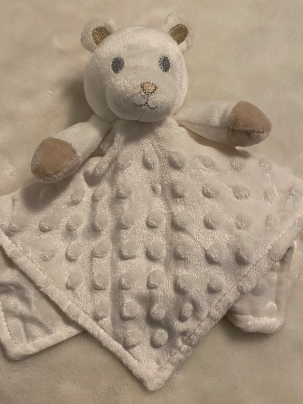 White Teddy Bear Raised Textured Dots Circles Plush Baby Security Blanket Lovey
